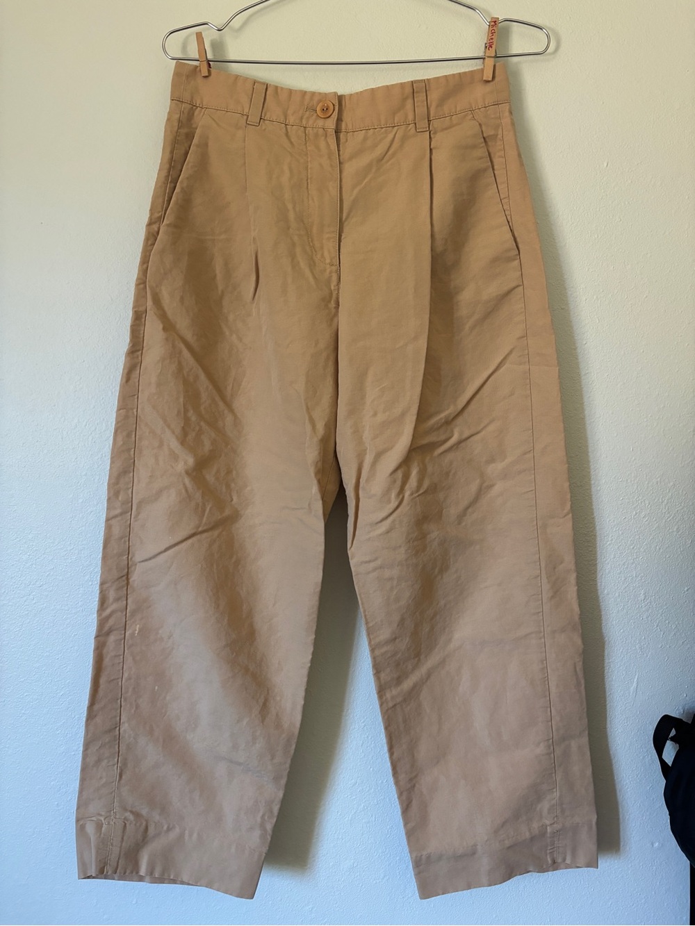 COS Khaki Pleated Linen Trousers